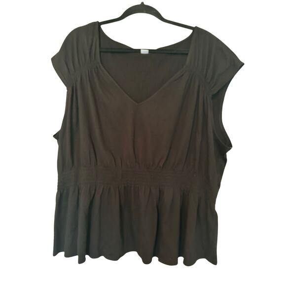 Old Navy Smocked Waist Top Blouse Women's 3X Green V-Neck Pullover - Picture 1 of 6